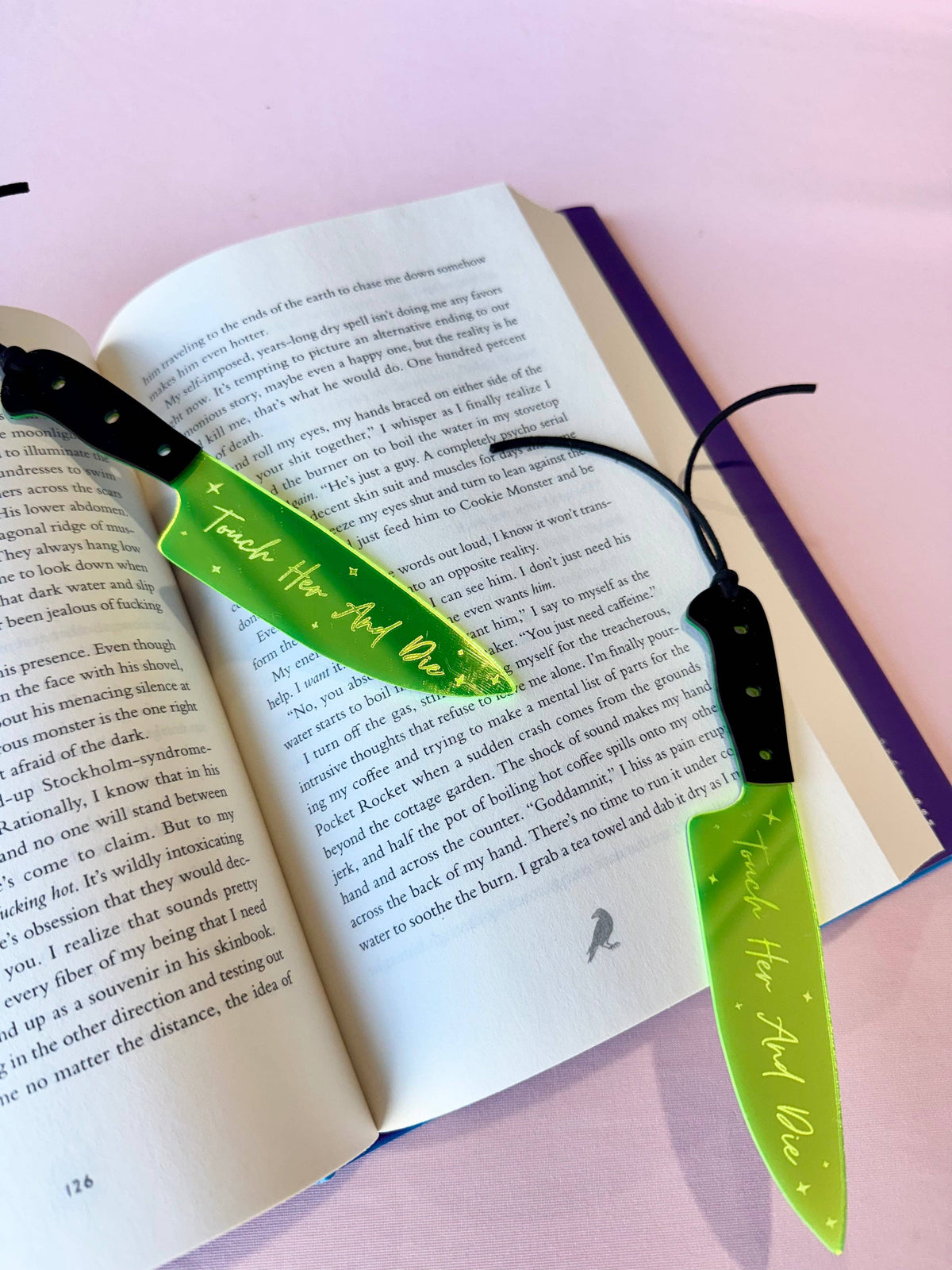 Touch Her And Die - Mirrored Knife Bookmark: Lime Green Mirrored Acrylic