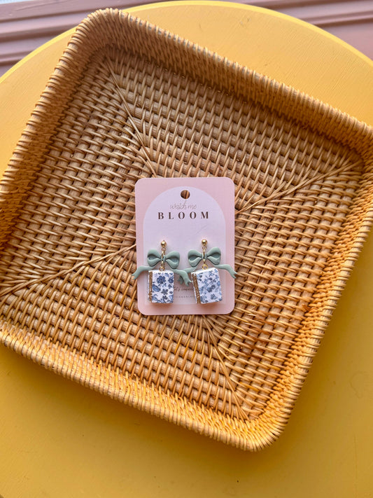 Blue Floral Books | Polymer Clay Earrings | Handmade