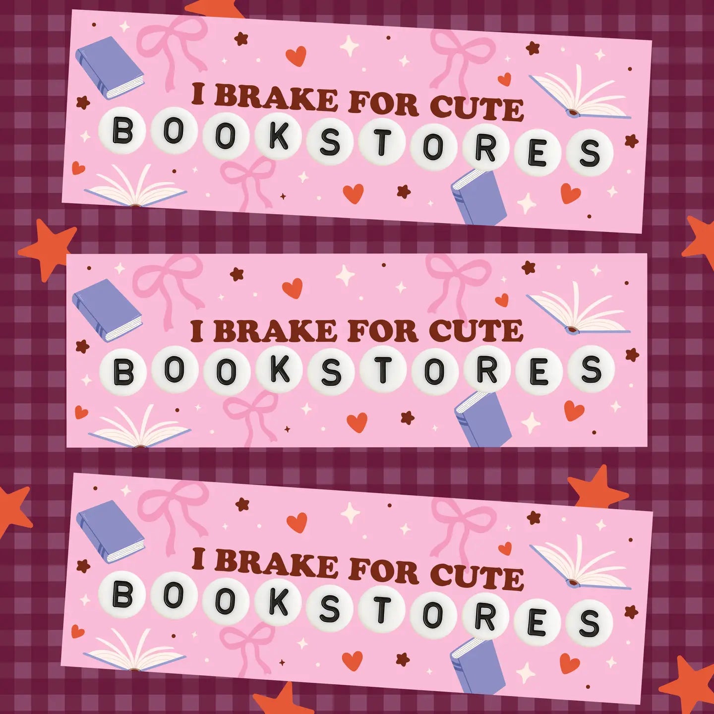 Pink Brake For Bookstores Magnetic Bumper Sticker