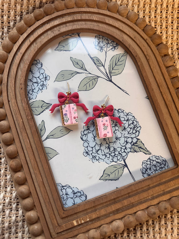 Pink Books with Bows | Handmade Polymer Clay Earrings