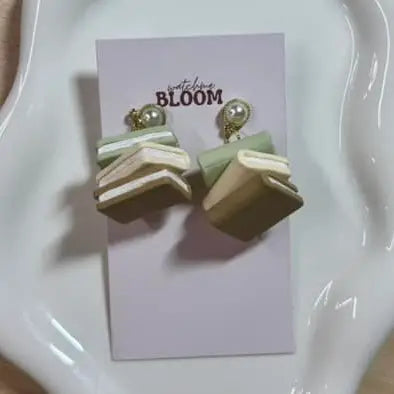 Sage Green Bookstack Polymer Clay Earrings | Books