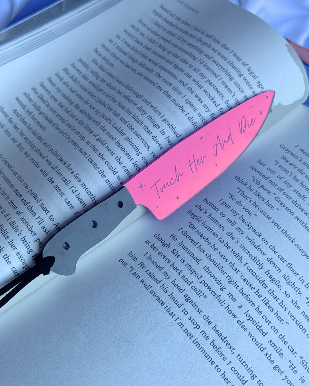 Touch Her And Die - Mirrored Knife Bookmark: Pink Mirrored Acrylic