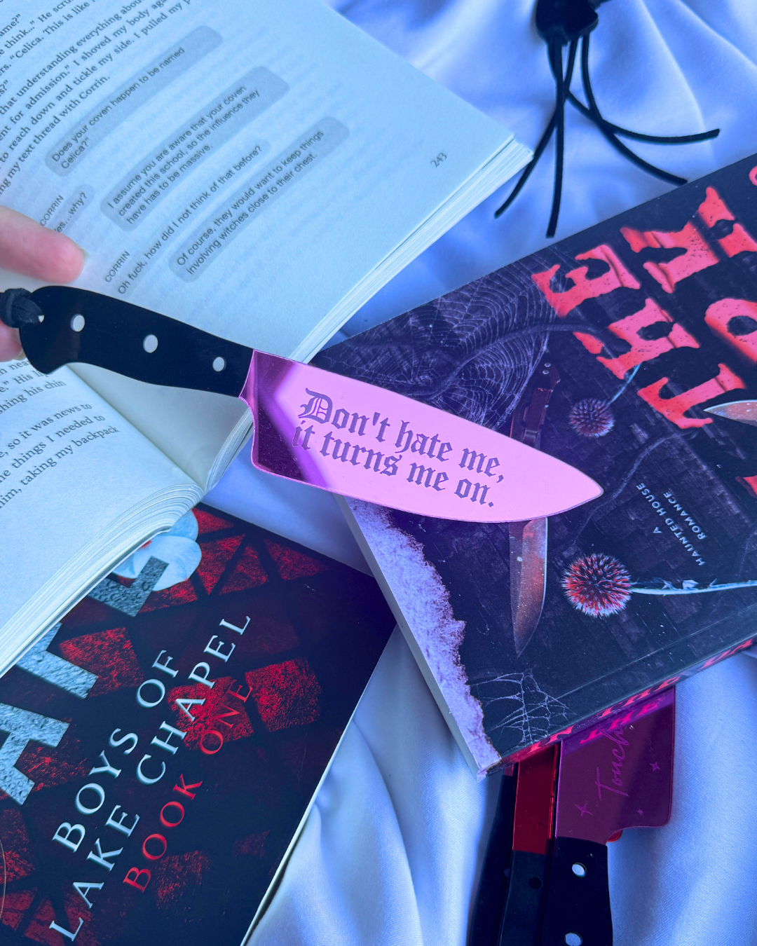 Don't Hate Me, Turns Me On - Mirrored Knife Bookmark: Pink
